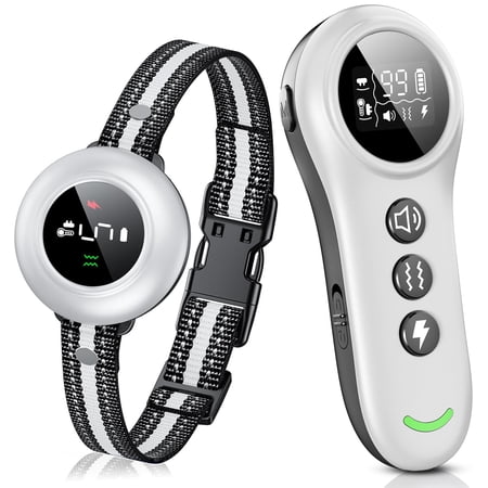 2-in-1 Dog Shock Collar & Bark - Smart Anti Barking With 5 Adjustable Sensitivity 3300ft Remote For All Breeds Ip67 Waterproof Rechargeable E-collar (white)