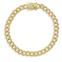 Gem Stone King 1.00 Cttw White Moissanite Curb Link Chain Bracelet for Women in 18K Yellow Gold Plated | Available in 6.5/7/7.5 inch | With Safety Lock Clasp