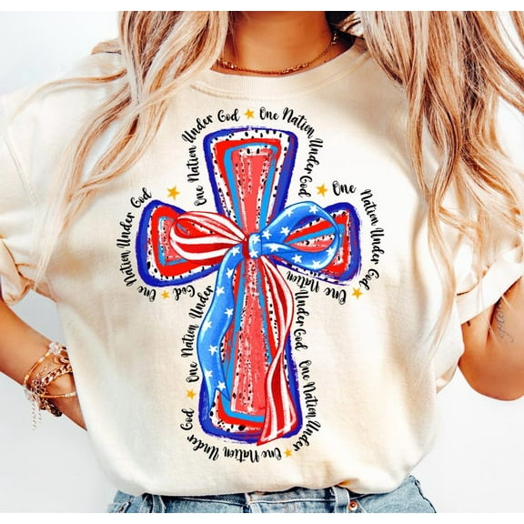 One Nation Under God T-Shirt– Christian Patriotic Tee with Cross and Flag, Perfect for Faith and Freedom Celebrations