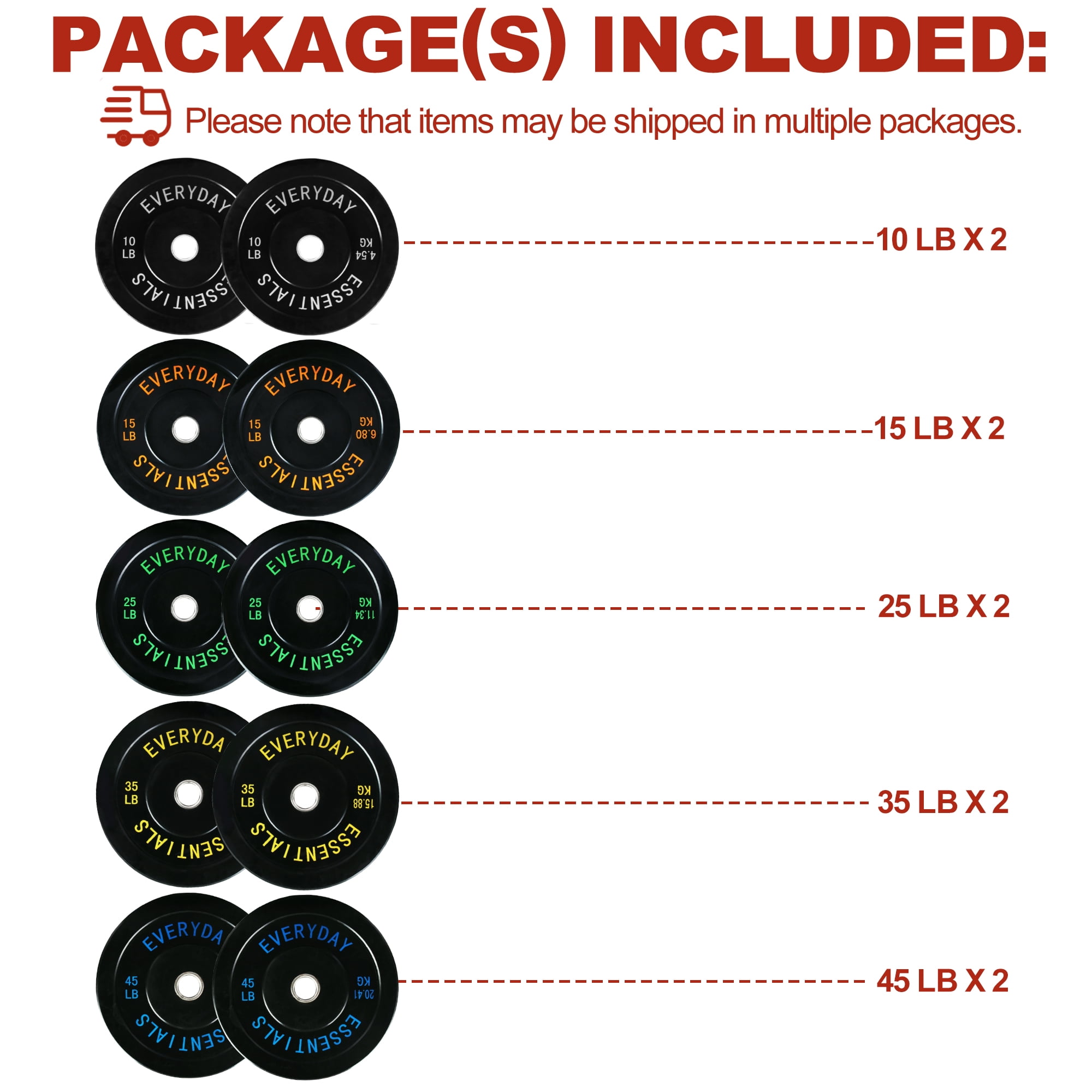 FlexWave Bumper Weight Plates Set, 260 lb Total, Black, Olympic 2-Inch Hole