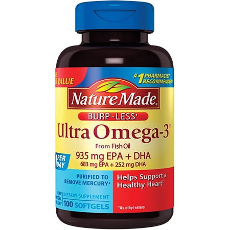 Nature Made Ultra Omega-3 from Fish Oil Burp-Less Softgels, 935 Mg EPA+DHA, 100