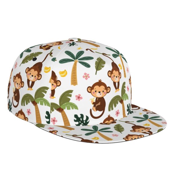 Balery Baseball Cap Flat Bill Hats for Men Adjustable Size for Running Workouts and Outdoor Activities All Seasons Dad Hat(Monkeys Swinging from Palms )
