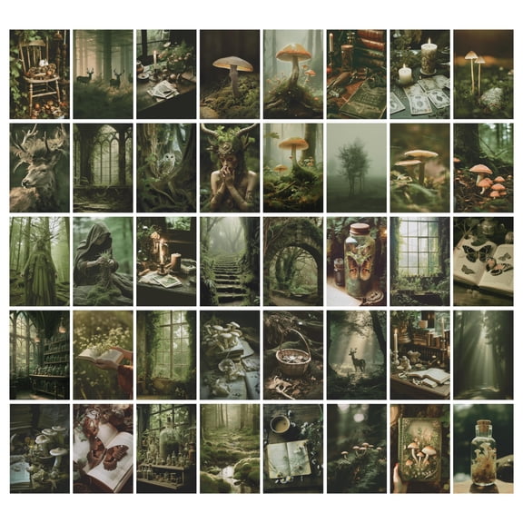 97 Decor Goblincore 4x6 Mushroom Fairy Art Print Set, 40 Pieces