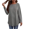 thumbnail image 2 of Itsame Womens Long Sleeve Blouse, Solid Crewneck Casual Comfy Pullover T-Shirt Gray 4XL, 2 of 6