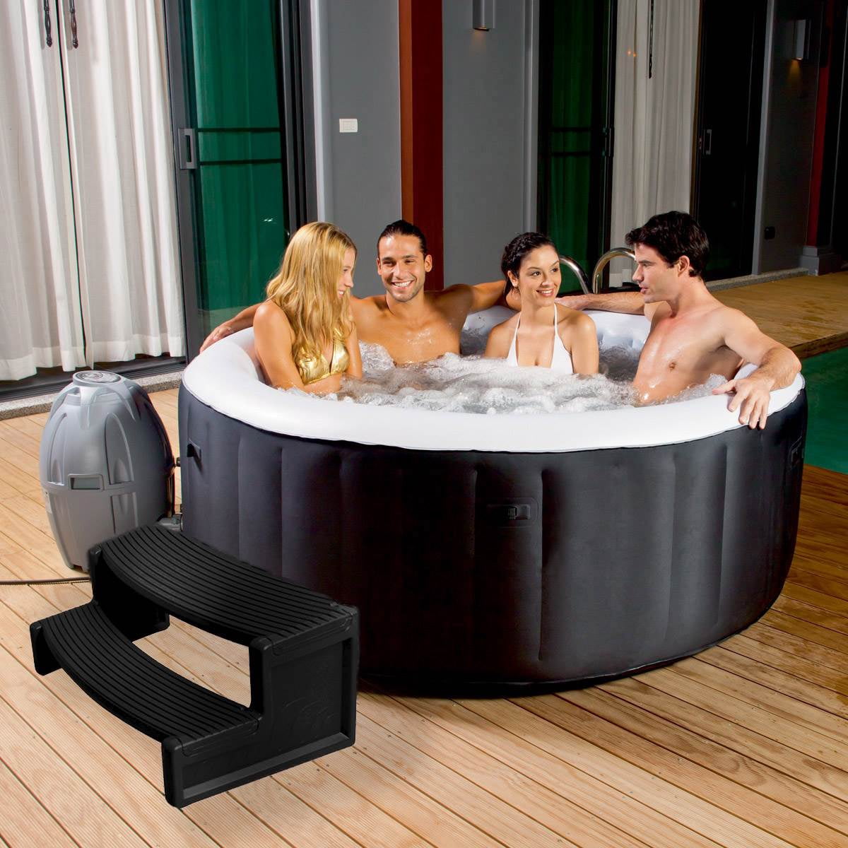 Confer Plastics Handi-Step Hot Tub Stairs for Straight & Curved Spas, Black