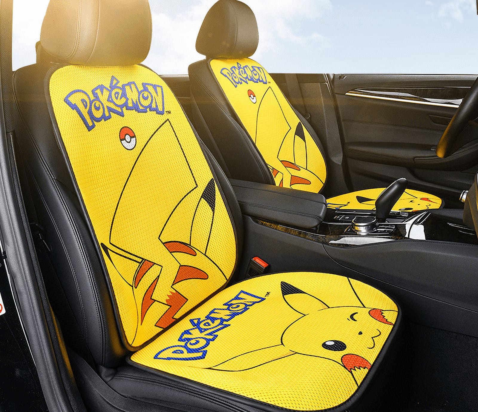Car Seat Cover Anti Slip Breathable Seat Cushion 52.3x20.8 Inch Yellow Pikachu Rear Seat Single Piece