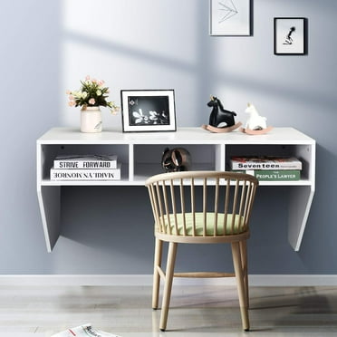 Gymax Computer Desk Wall Mounted Floating Table Home Office Shelf White
