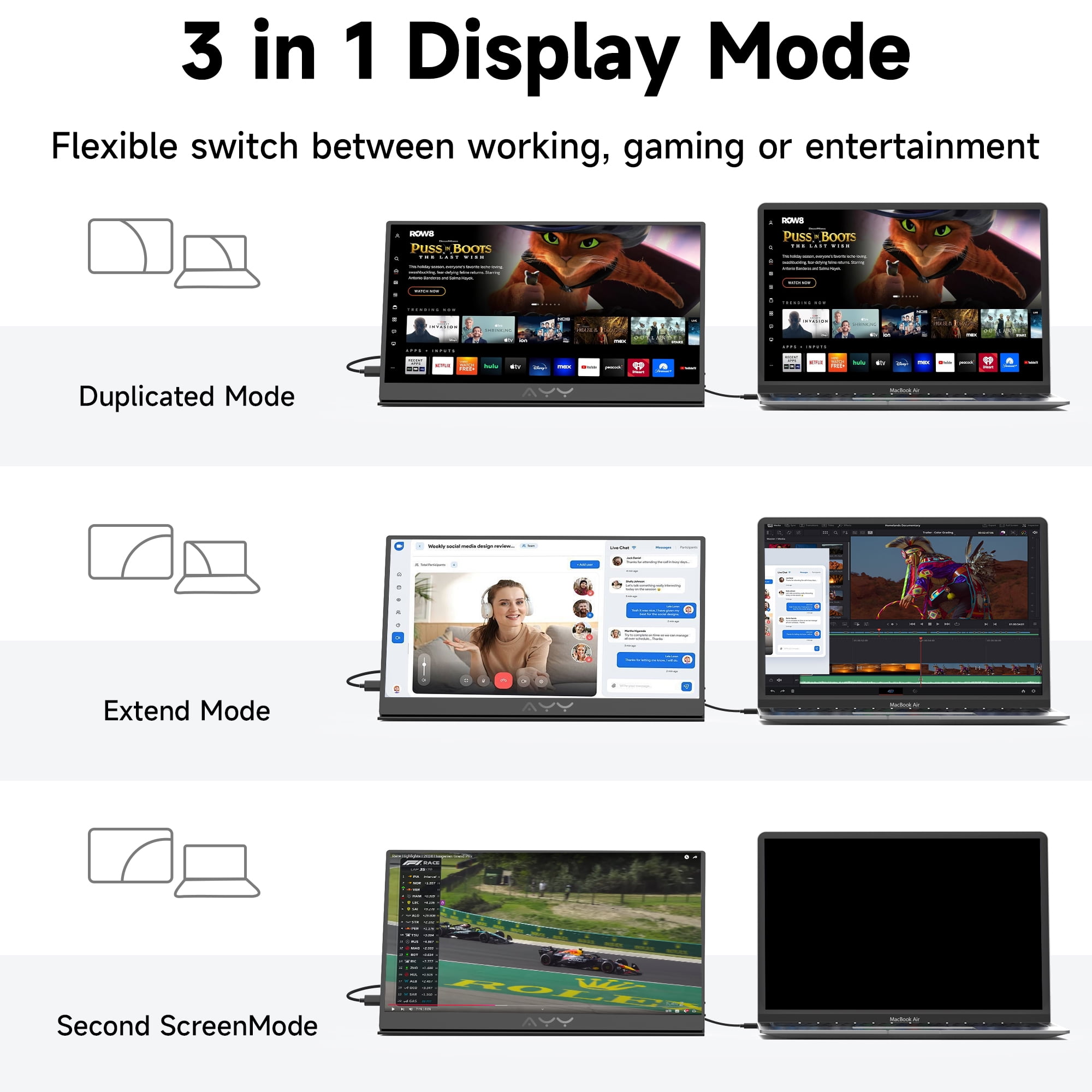mayceyee 15.6 Inch Portable Monitor for Laptop,FHD 1080P USB C Travel Monitor External IPS HDMI for Computer, Second Display Screen Extender with Kickstand for PC Phone Switch PS4/5