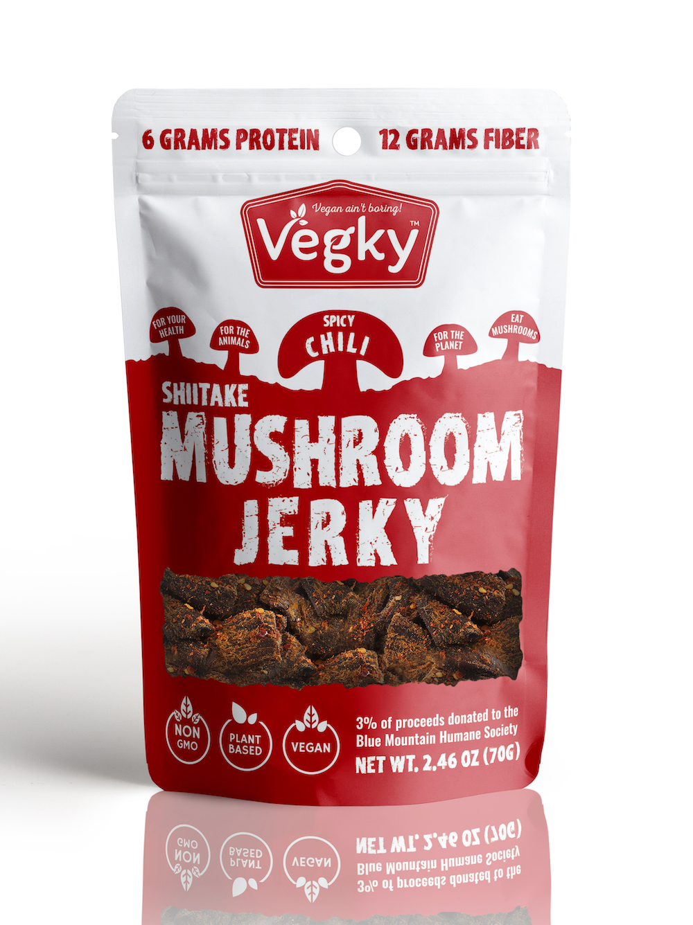 VEGKY Vegan Shiitake Mushroom Jerky SPICY 70 Grams 2.46 oz NonGMO