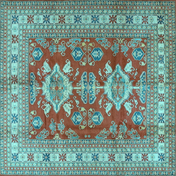 Ahgly Company Indoor Square Geometric Light Blue Traditional Area Rugs, 7' Square