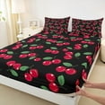 thumbnail image 2 of Manfei Red Cherry 4-Piece Full Size Sheets,Kawaii Fruit Bed Sheets,Cute Food Lightweight Sheet Sets,Cartoon Bedroom Decoration, 2 of 6