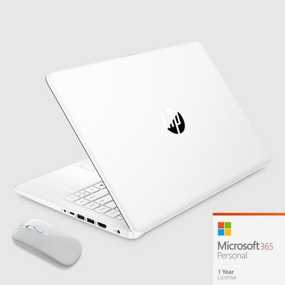 HP 14 inch Laptop Ultra Thin, Microsoft Office 365 included, Intel N4500 Processor, 8GB RAM, 64GB SSD, HDMI, Windows 11 S, Free Wireless Mouse (White)
