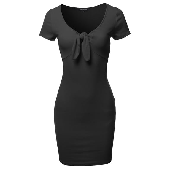 FashionOutfit Women's Solid V-neck Front Knot Casual Dress