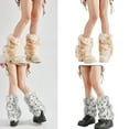 thumbnail image 2 of Plush Furry Leg Warmers for Women Soft Cozy Winter Boot Toppers Aesthetic Dots Fuzzy Foot Covers Footless Socks, 2 of 8