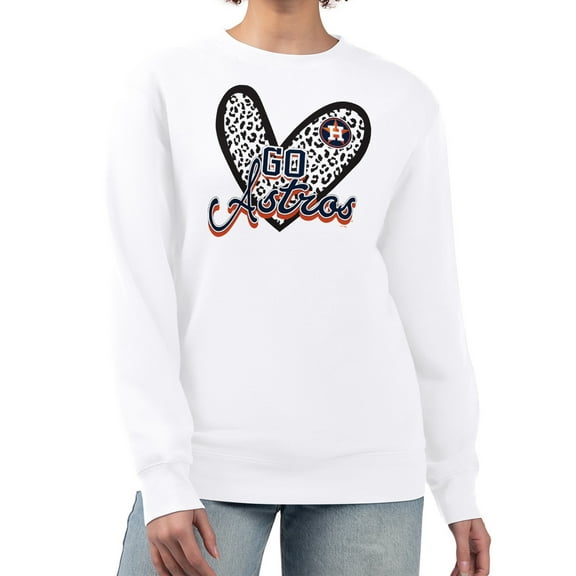 Women's G-III 4Her by Carl Banks White Houston Astros Leopard Heart Pullover Sweatshirt