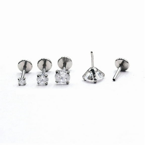 1pc Stainless Steel Clear Cubic Zirconia Threadless Labret Stud Tragus Stud Flat Back Earring Stainless Steel Color 6mm Pin: 0.8mm Head: 3mm
