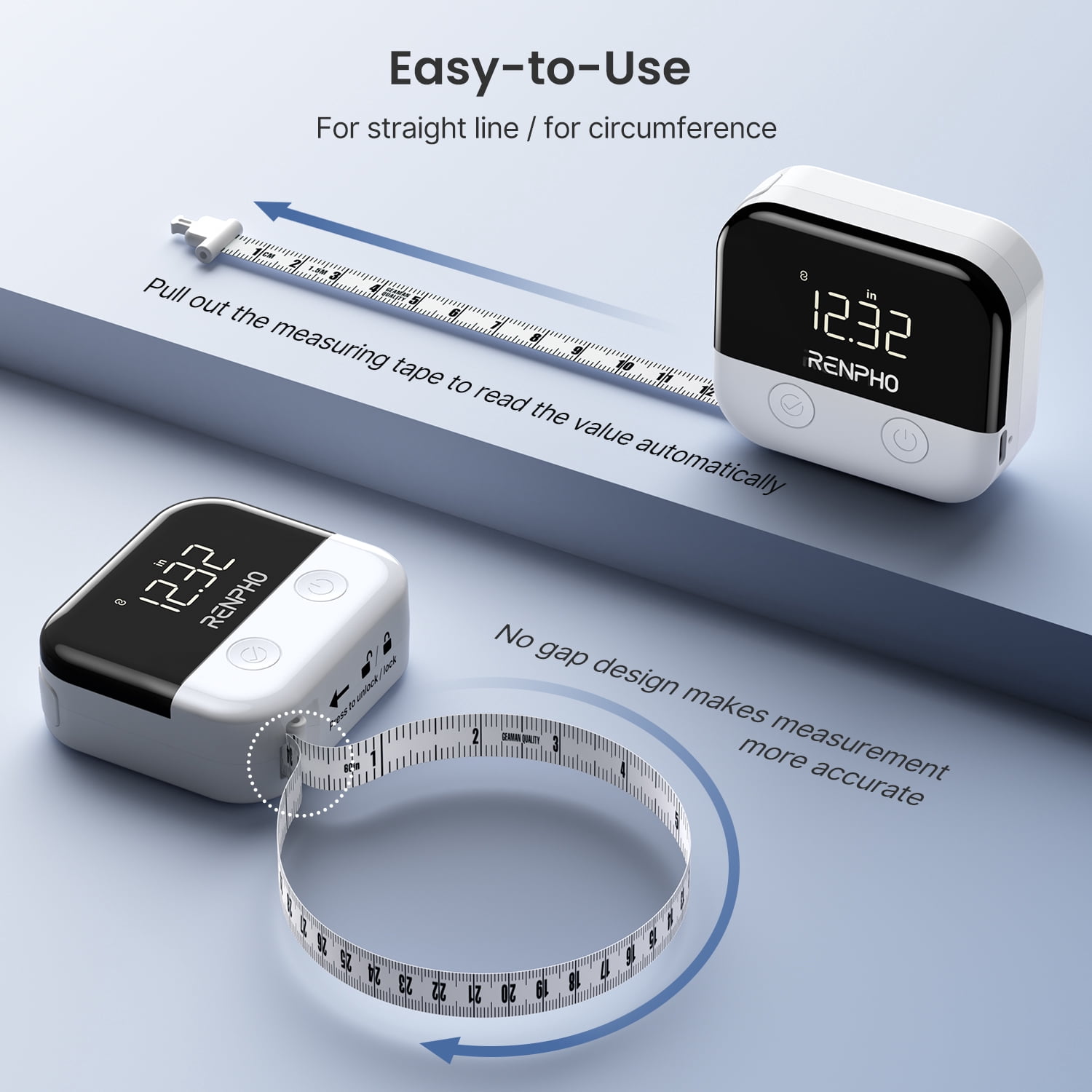 RENPHO Smart Tape Measure for Weight Loss, Bluetooth Fitness Equipment with App, Retractable