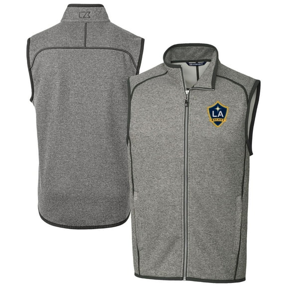 Men's-Cutter & Buck Heather Gray LA Galaxy Big & Tall Mainsail Sweater-Knit Full-Zip Vest