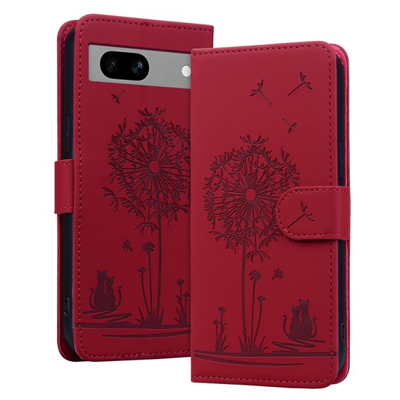 ELEHOLD Case for Google Pixel 7A, Premium PU Leather Wallet Flip Case Folio Cover with Card Holder Kickstand,Red