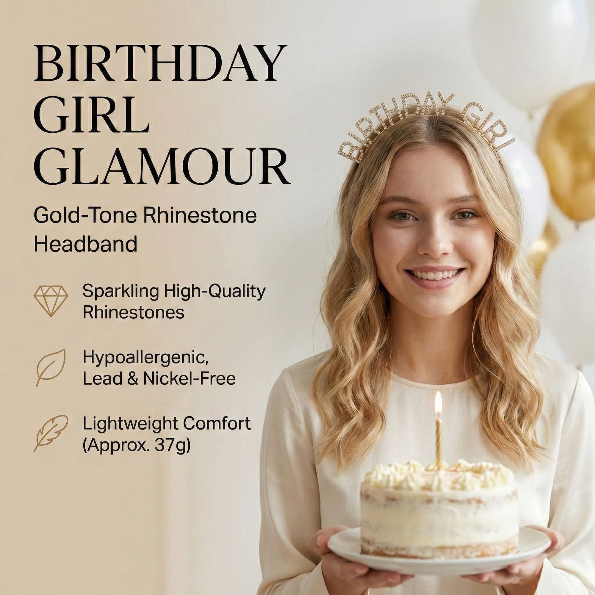 Miallo Elegant Gold Birthday Girl Headpiece, Ideal Birthday Gift for Her, Festive Headband for Party Decoration