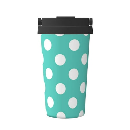 

Hirioo Teal Turquoise And White Polka Dot for Coffee Travel Mug Insulated Coffee Mug with Lid