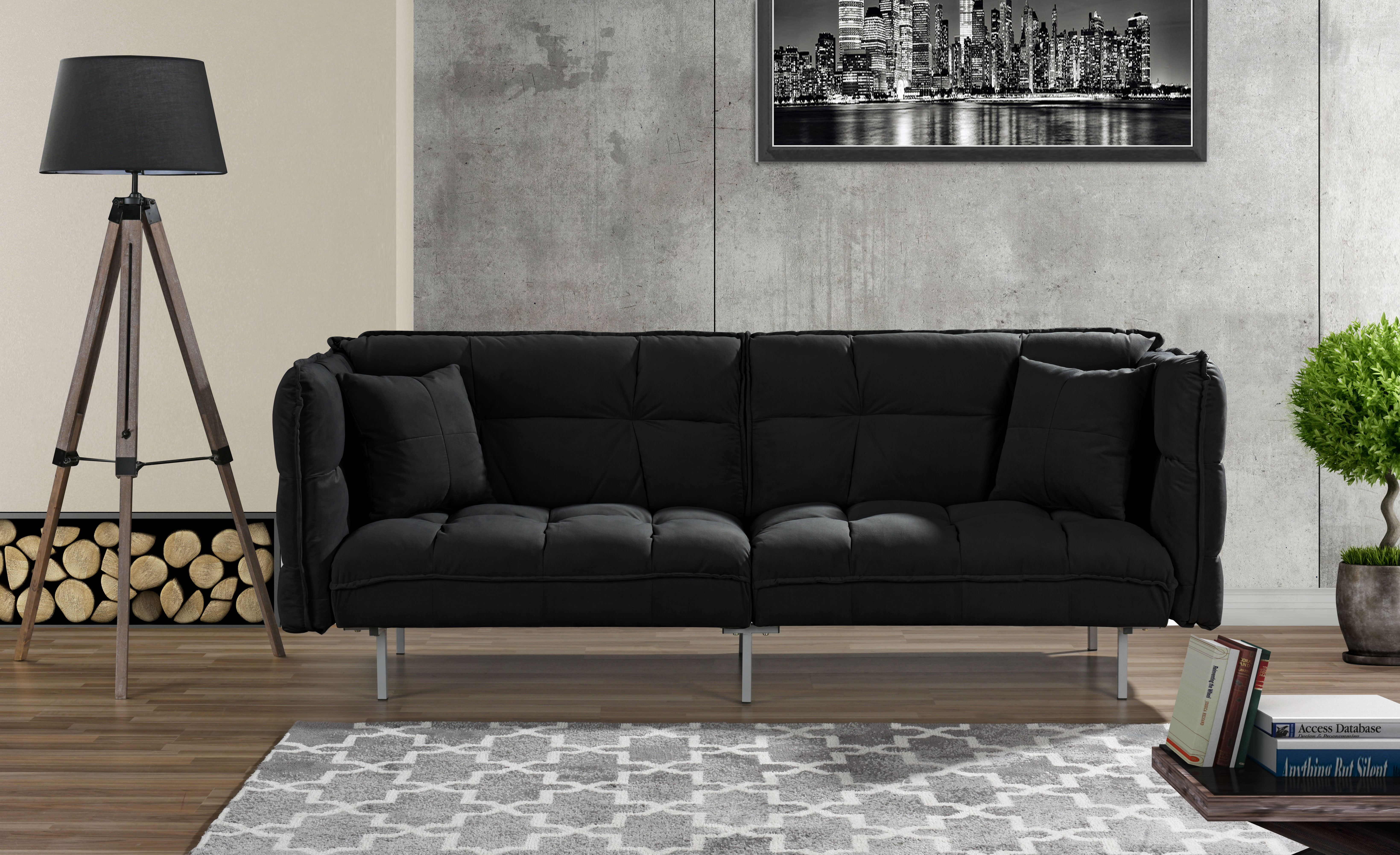 black leather tufted sleeper sofa