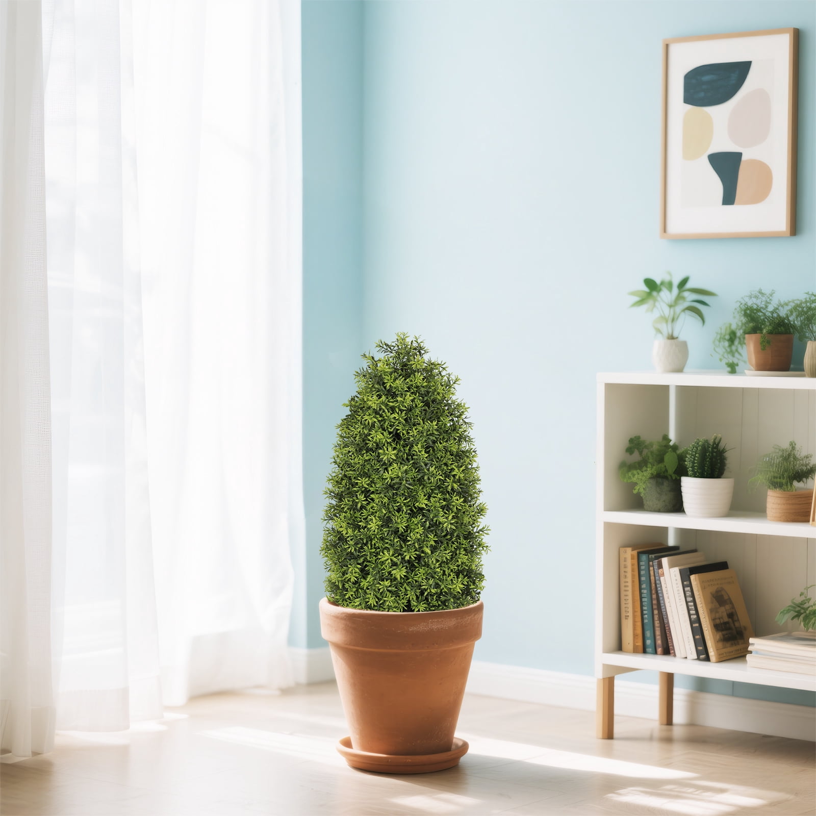 Aukfa 3ft Artificial Boxwood Cone Trees 2 Set, Green Faux Shrub Plants with UV Protection for Outdoor Porch Patio and Indoor Decor