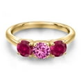 thumbnail image 3 of Gem Stone King 18K Yellow Gold Plated Silver Pink Created Sapphire and Red Created Ruby Engagement Ring for Women | 1.75 Cttw | Round 5MM | Gemstone September Birthstone | Size 8, 3 of 6