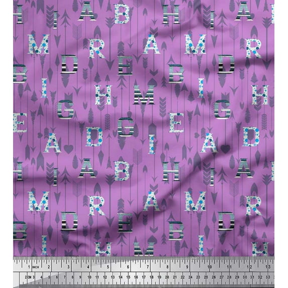 Soimoi Polyester Crepe Fabric Dot,Arrow & Alphabets Text Decor Fabric Printed Yard 42 Inch Wide