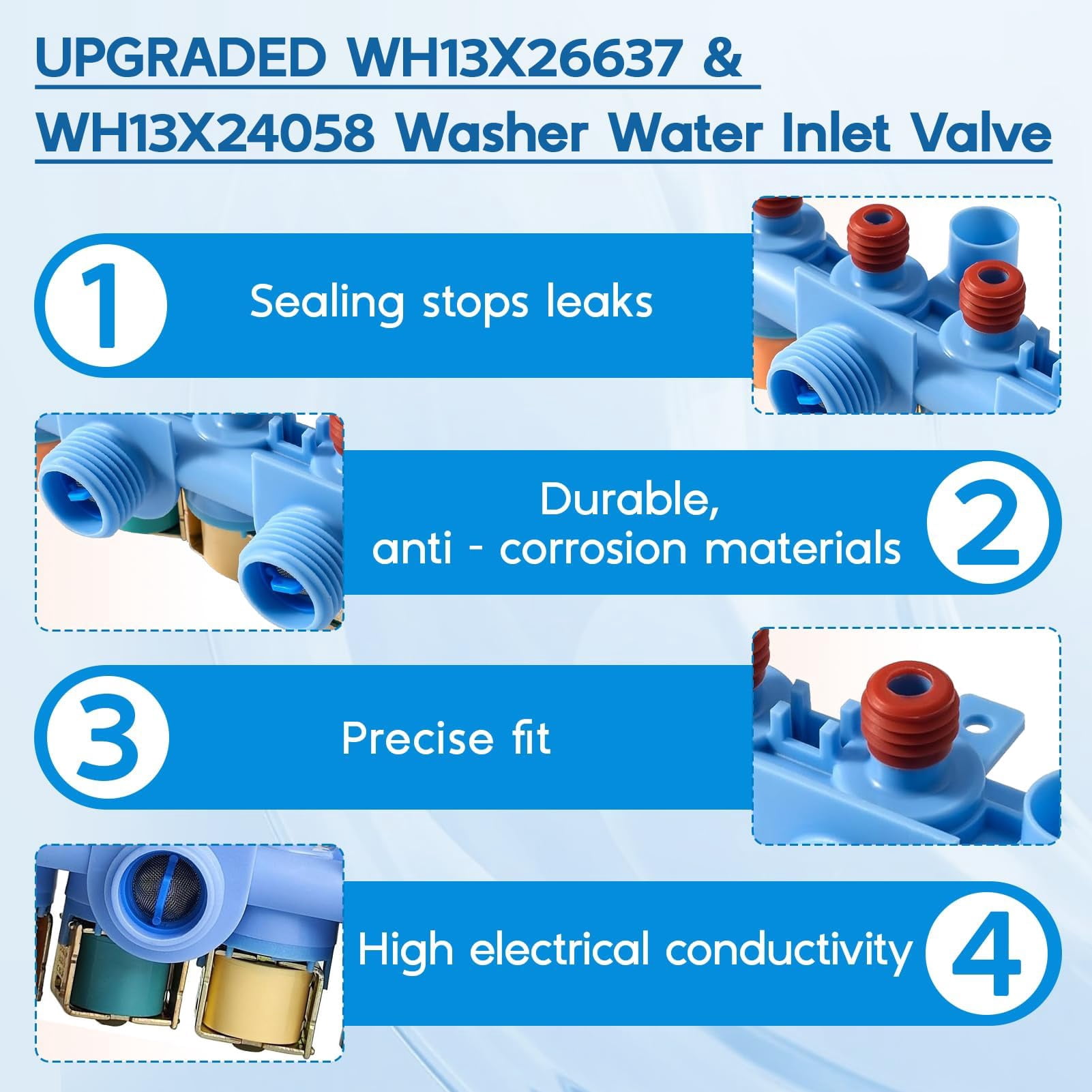 WH13X26637 Washer Water Inlet Valve Compatible with G.E Washer, Replacement Part WH13X24058,WH13X26637-25PK,4546358, AP6282070, PS12171559, EAP12171559, PD00037665