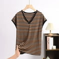 thumbnail image 2 of Fall Saving! HVOBTTY Women's Short Sleeve Pajama Top, Pajama Top for Women Plus Size, Women's Fashion Casual Stripe V Neck Sleeveless Loose Pajama Tops Coffee, XXXL, 2 of 4