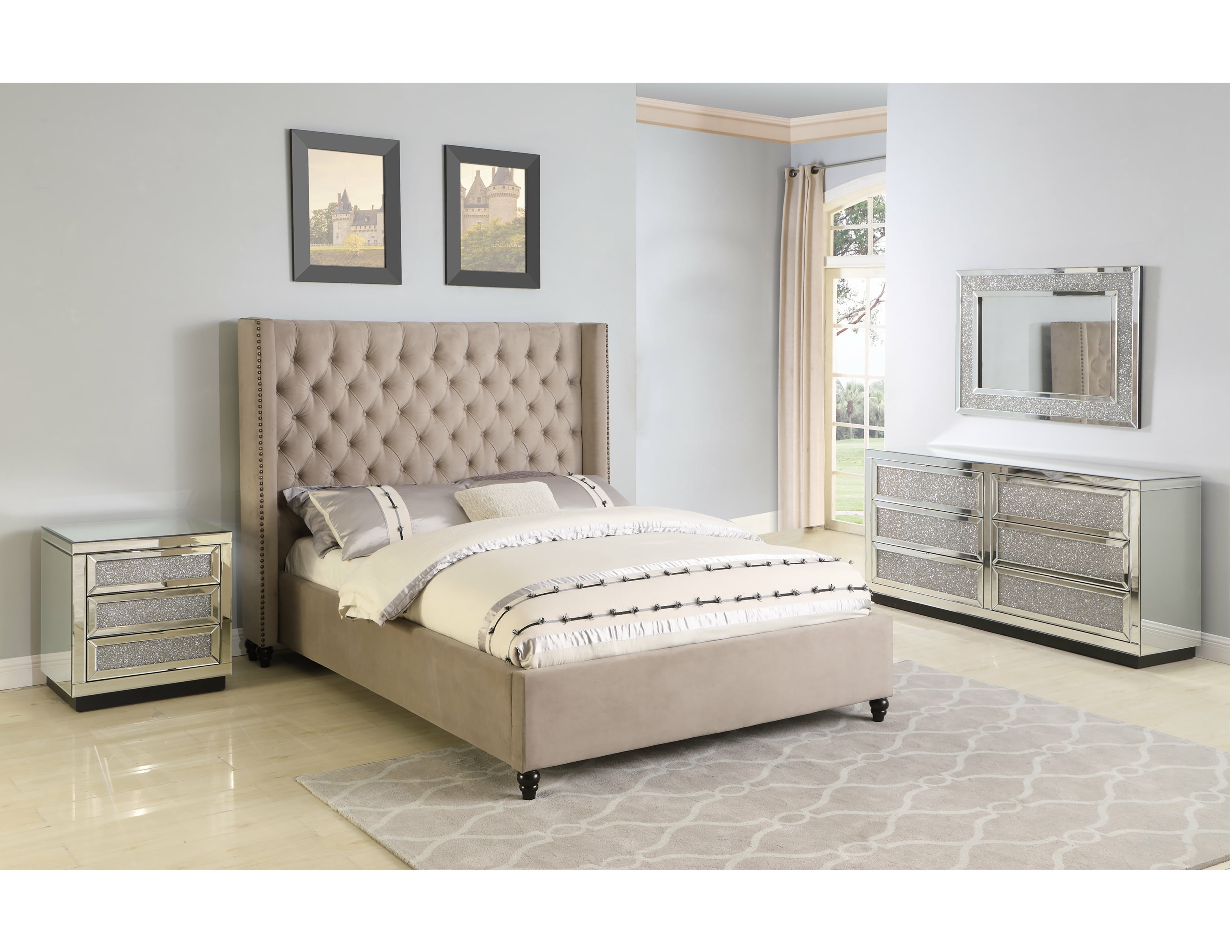 Beige Contemporary California King Size 4piece Solid Wood ...