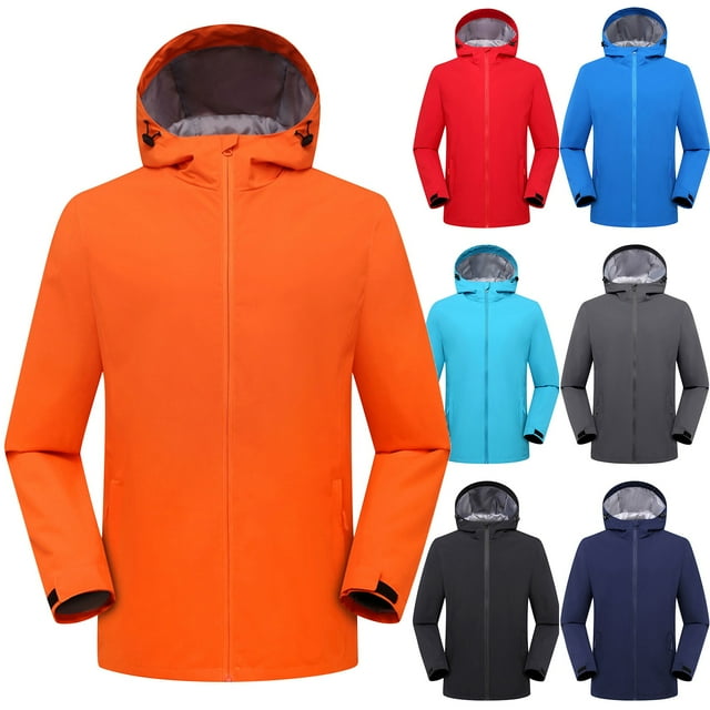 Sentmoon Ski Jacket Men Solid Color Long Sleeve Hooded Neck Men's Coat Plus Size Keep Warm Zipper Windbreaker Waterproof Womans Clothes Fall and Winter Trendy for Climbing and Hiking Navy XXXL