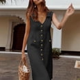 thumbnail image 3 of Vestido casual de punto Gibobby con Diseño de bolsillo y botones de un solo pecho cuello en V multicolor(Negro,CH), 3 of 4