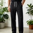 thumbnail image 2 of Men's Fleece Casual Sweatpants Loose Fit American Joggers Solid Color Athletic Lounge Pants with Pockets for Fall Street and Home, 2 of 6