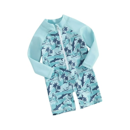 

Boys Swimsuit Long Sleeve Crewneck Whale Print Zipper Swimwear