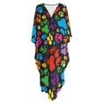 thumbnail image 4 of Xoenoiee Colorful Dog Paw Print Kaftan Dresses for Women Plus Size V-Neck Swimsuit Cover Up Casual Caftan Maxi Beach Dress with Side Slits, Soft Mumu Dresses Loungewear, 4 of 7