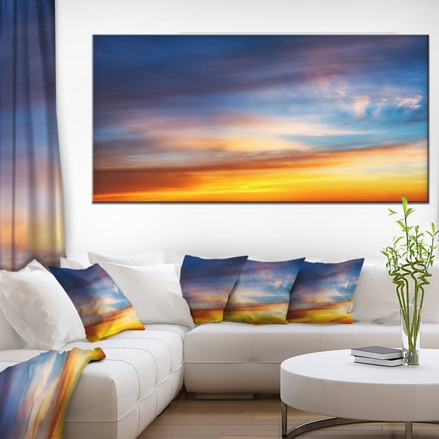 Sunset Dramatic Yellow Sky Clouds - Seashore Canvas Art Print