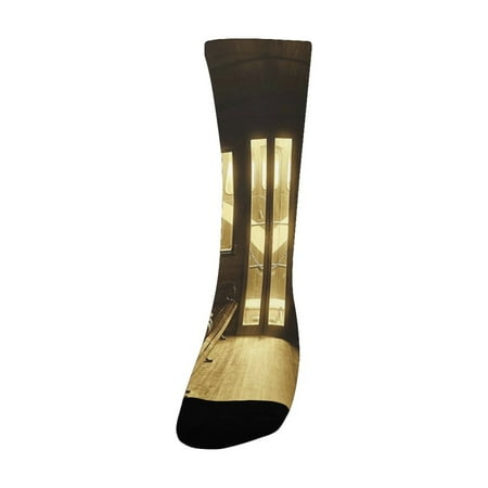 

Antique Decor Vintage Train Salon Inside Historic Transport Windows With Curtains Arch Shape Ceiling Women s Custom Socks (Made In USA)