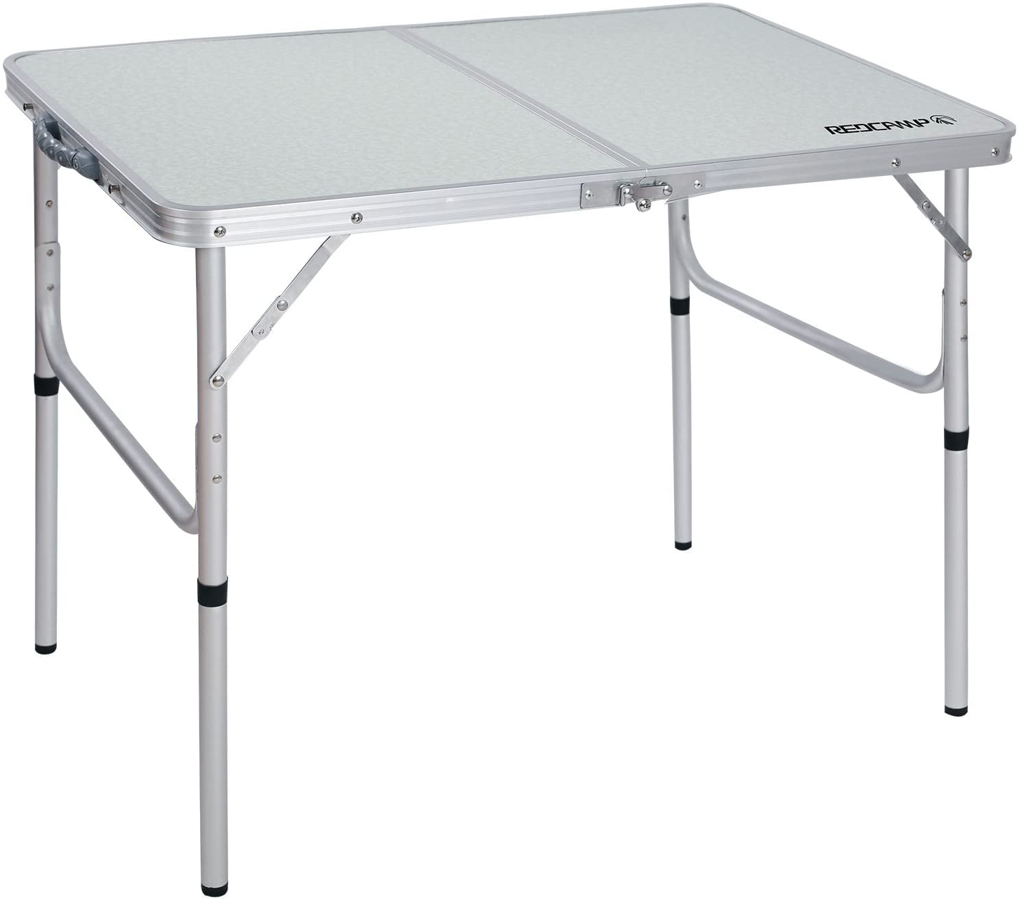 REDCAMP Aluminum Folding Table 3 Foot, Adjustable Height Lightweight  Portable Camping Table for Picnic Beach Outdoor Indoor, White 36 x 24 inch