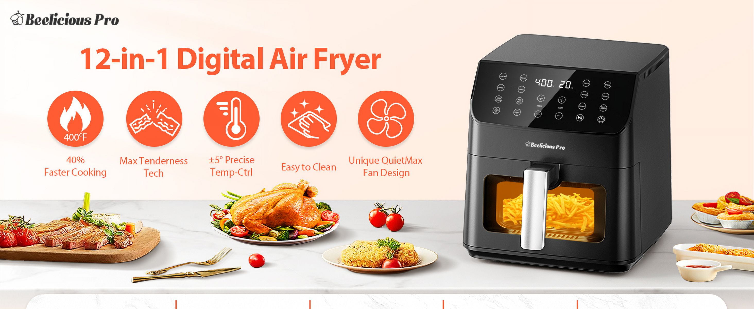 Aeitto 5.8QT Large Air Fryer, 12-in-1 Digital Airfryer with Clear Window, 40+ Recipes, Flavor-Lock Tech, Shake Reminder, Compact, Quiet, Dishwasher Safe, Nonstick, Fit for Family of 2-5, Black