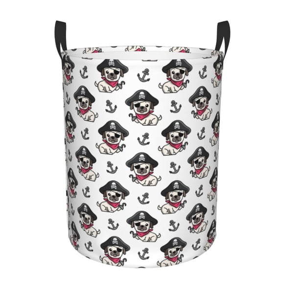 Balery DOG IS WEARING PIRATE COSTUME Cesta de ropa redonda con asas, impermeable, independiente, para ropa, juguetes, dormitorio y familia-Medium
