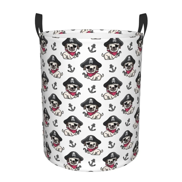 Balery DOG IS WEARING PIRATE COSTUME Cesta de ropa redonda con asas, impermeable, independiente, para ropa, juguetes, dormitorio y familia-Small