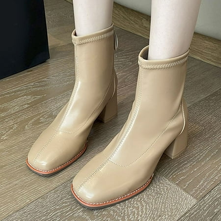 

TALKVE Fashion Autumn Winter Women Ankle Boots Mid Heel Solid Color Comfortable Zipper Casual Style