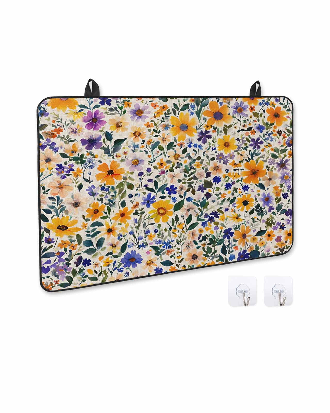 nqOlkjepod Large Induction Cooktop Protector Mat 24"x21", Watercolor Wildflowers Stove Top Covers for Electric Stove, Colorful Spring Botanical Flowers Stove Burner Cover Mats, Glass Top Stove Cover