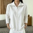 thumbnail image 2 of Sewkxo Women's Lightweight Warm Zip Up Long Sleeve Soft Plush Jacket Casual Faux Fur Lapel Collar Zipper Coat Fall Winter Clothes,White M, 2 of 5