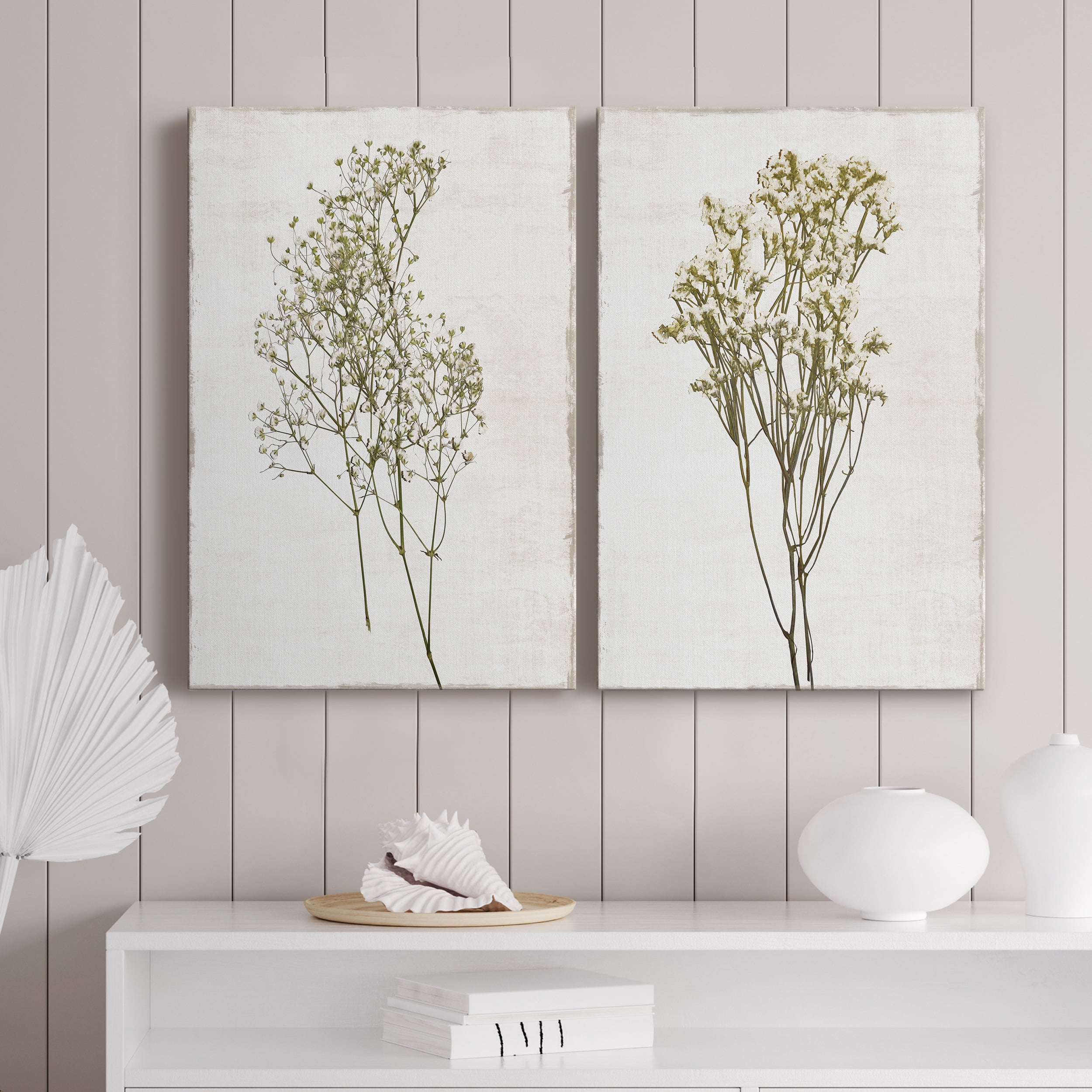 Farmhouse Pressed Flower I Premium Gallery Wrapped Canvas - Ready to Hang - Set of 2 - 12 x 18 Each