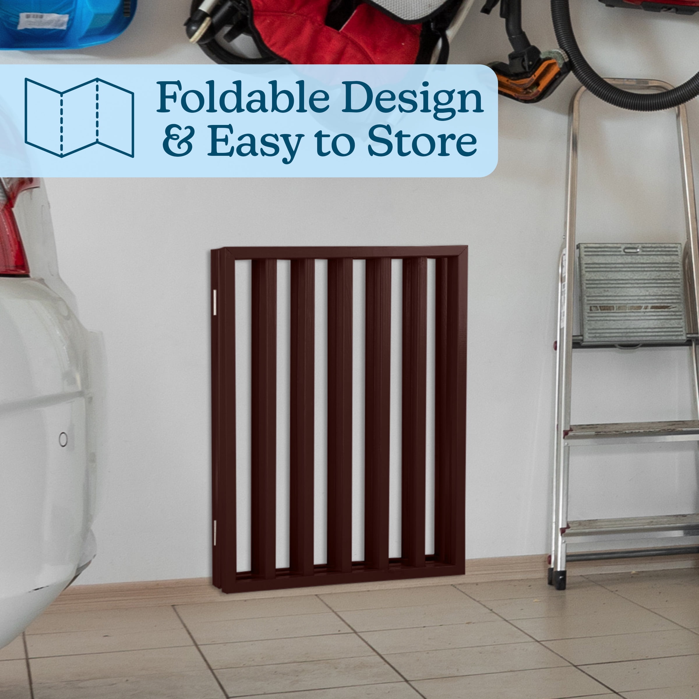 PETMAKER 3-Panel Indoor Foldable Pet Gate for Stairs or Doorways (Brown)