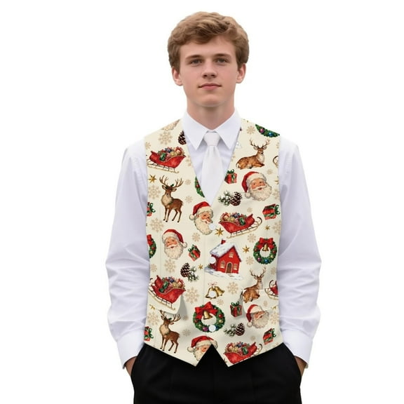 Yuyamidu Santa Claus Men's Suit Vest Size 4XL Reindeer V Neck Business Dress Vests Christmas Formal Wedding Waistcoat Slim Fit