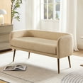 thumbnail image 2 of Upholstered Bench for Bedroom or Entryway, with Low Backrest and Armrests Beige, 2 of 8